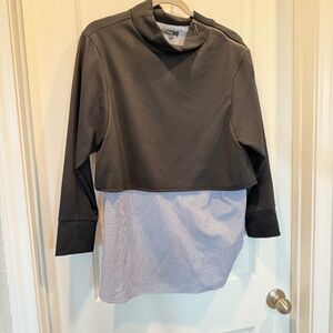 Twofer Black long sleeve mock neck tunic over blue and white stripe - Large